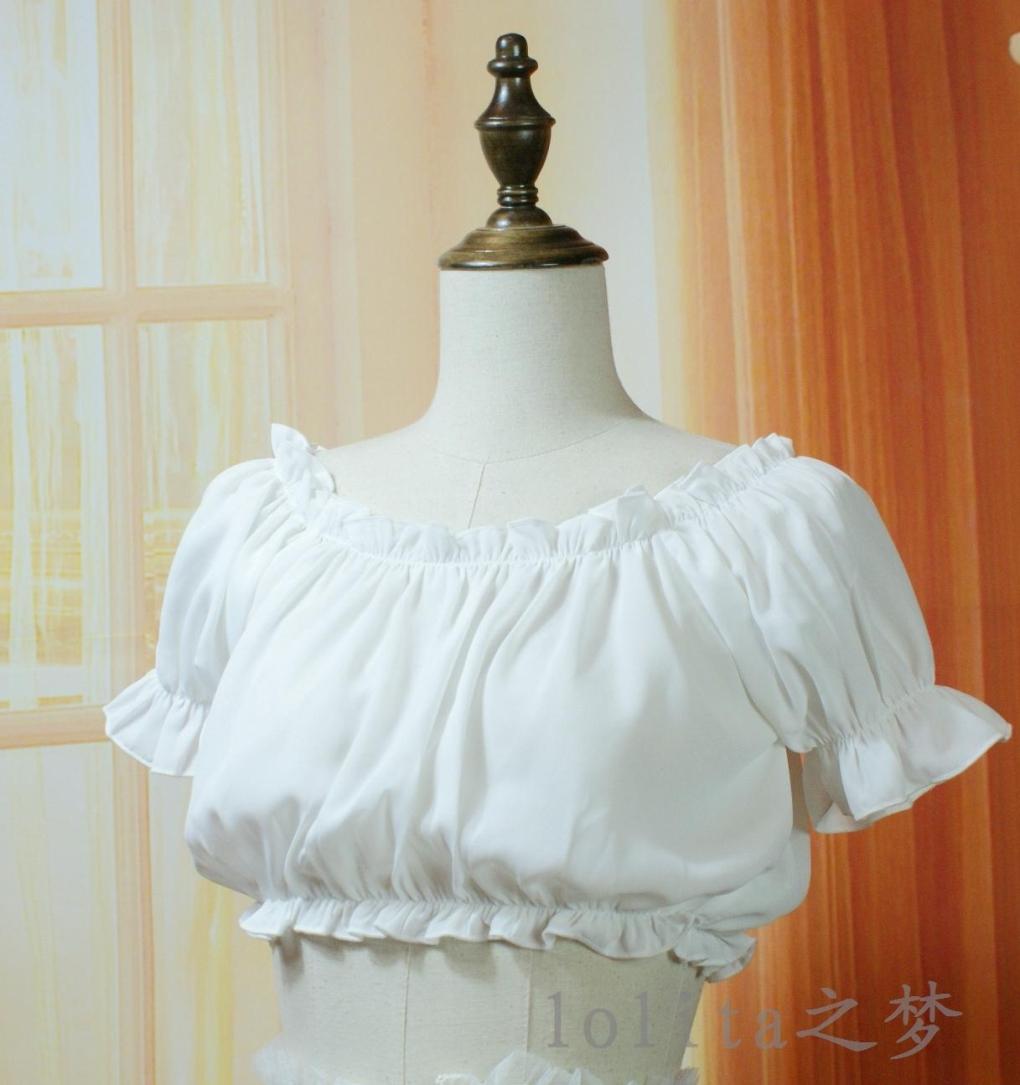 Sweet Angel - White Black Open-shoulder Cotton Lolita Top One Size white chiffon
