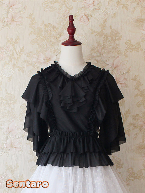Sentaro - Butter - V Neckline Middle Sleeve Lolita Blouse One Size black