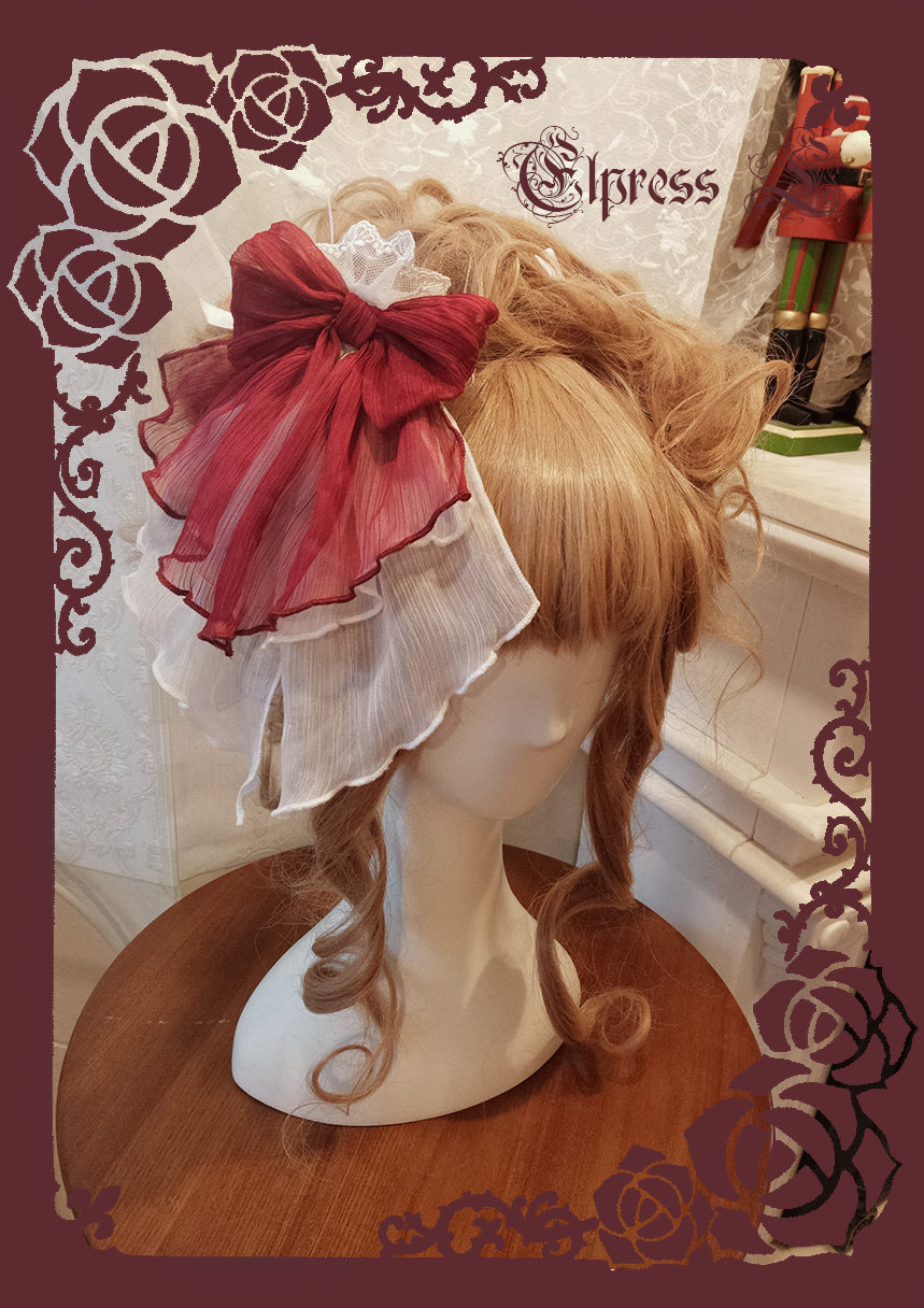 Elpress L - 3D Flower Lolita Hairband Cuff Brooch Multicolors burgundy side cllip (one piece only)