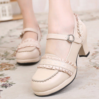 Sosic - Sweet High-heeled Plain Color Lolita Shoes 33 beige