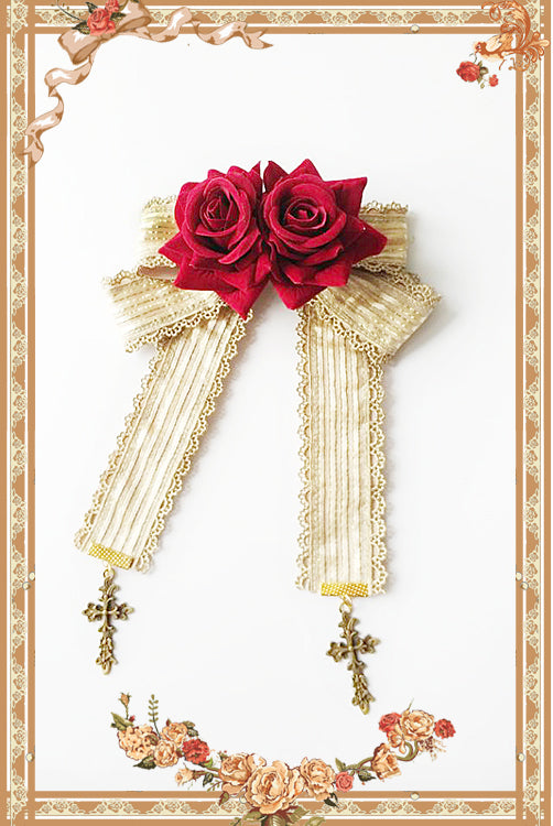 Infanta - Doll House - Sweet Lolita Accessory Bow Rose Brooch Golden rose cross