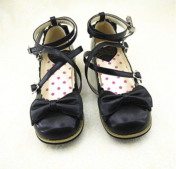 (Buyforme)Lovely Lolita Low Heel Cross Strap  Bow Tie Princess Shoes   