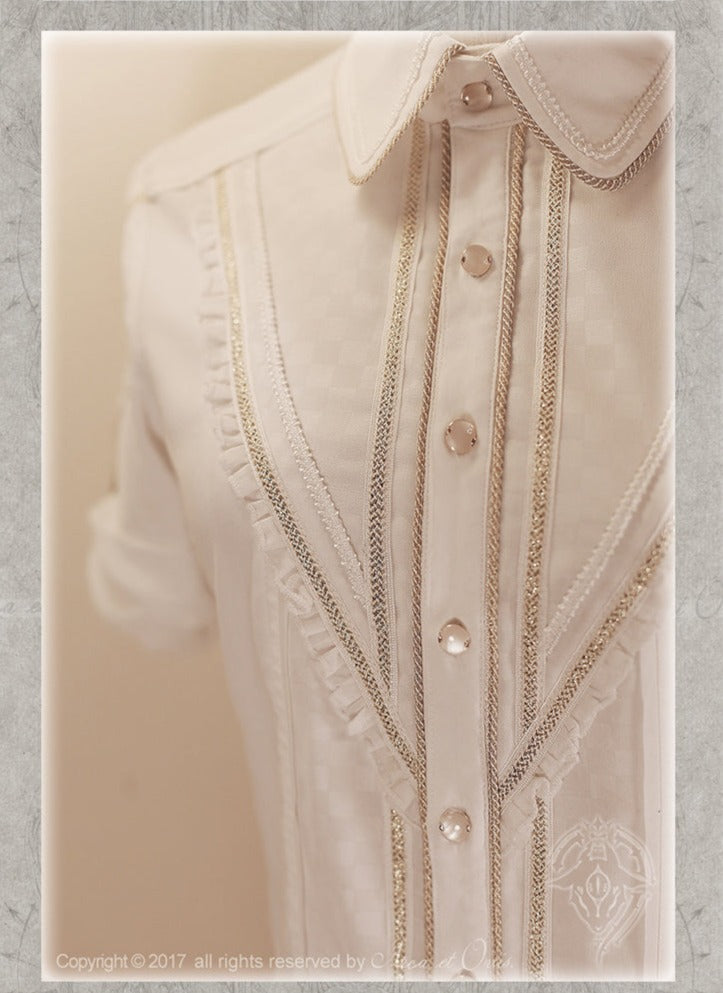 Arca et Ovis~Gothic Lolita Shirt Short Sleeve Irregular Hemline Embroidery Lolita Blouse 155/82A white 