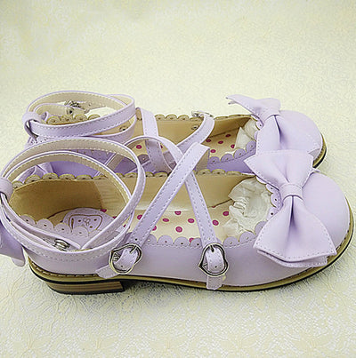 (Buyforme)Lovely Lolita Low Heel Cross Strap  Bow Tie Princess Shoes purple 34 