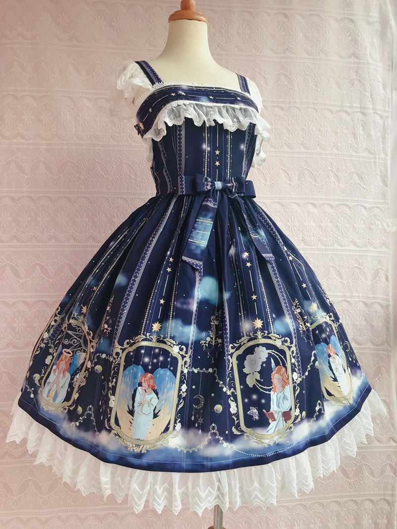 Yilia - Oriel's Blessing - Angel-themed Printed Lolita JSK M cyan
