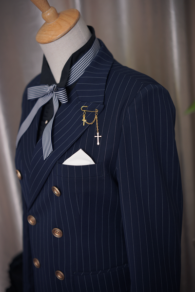 La Pomme~Ouji Lolita Stripe Suit Multicolors XL navy blue with white stripes 
