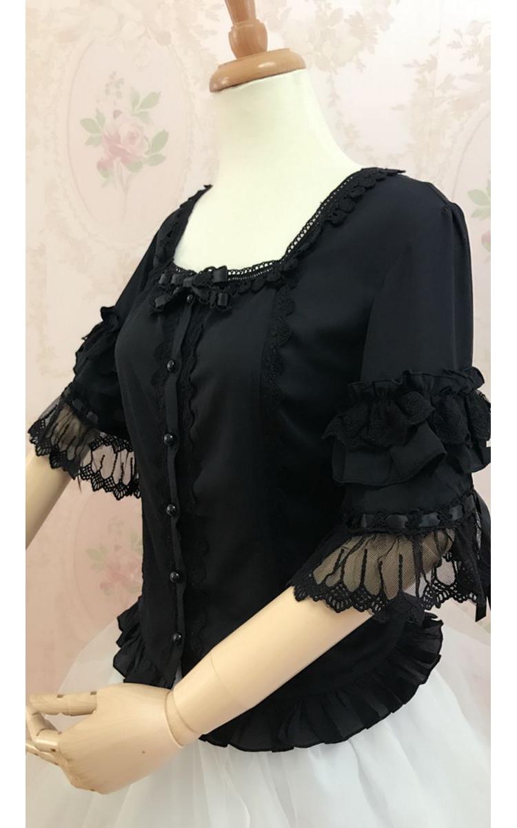 YIlia - Summer Lace Short Sleeve Lolita Blouse XS Black