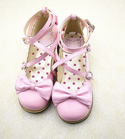 (Buyforme)Lovely Lolita Low Heel Cross Strap  Bow Tie Princess Shoes   
