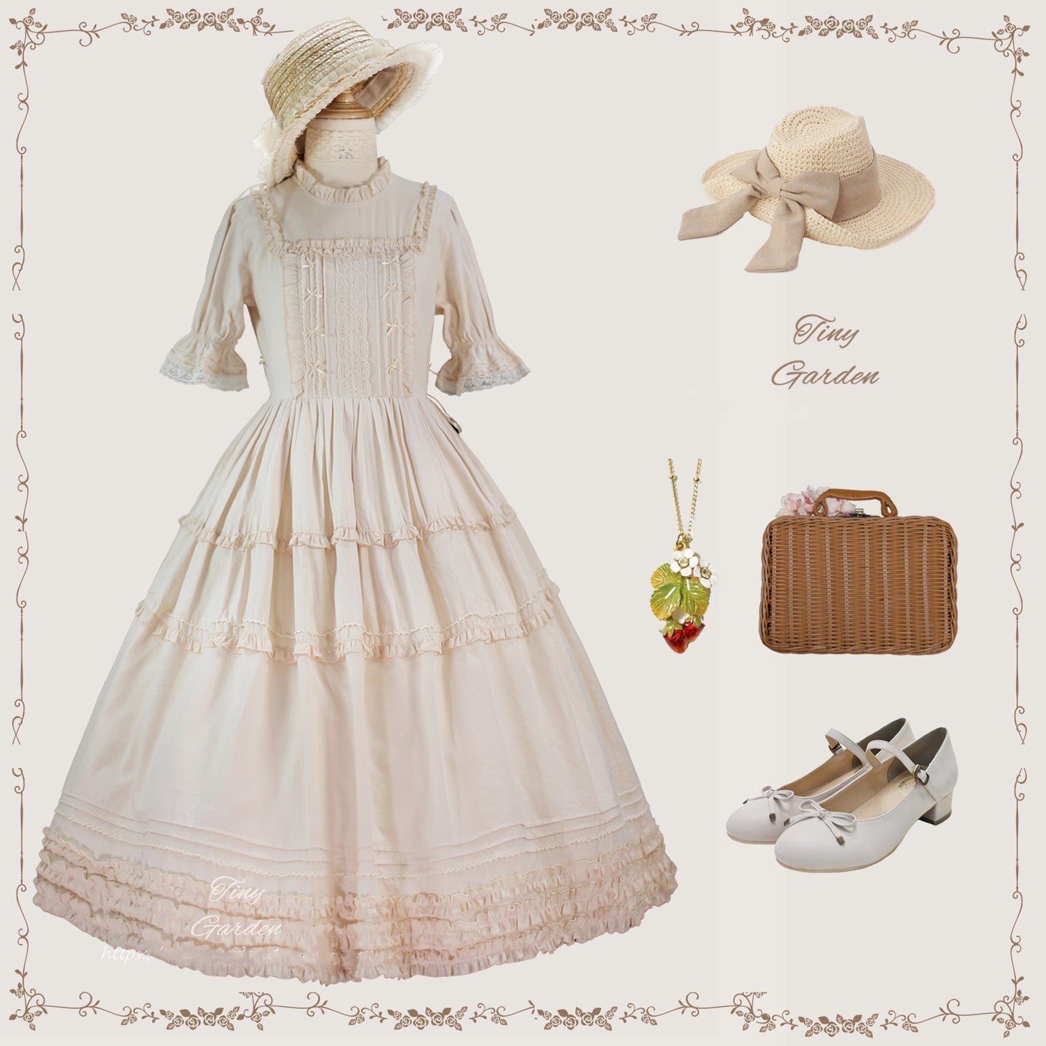 Tiny Garden~Vintage Ball~French Elegance Pin Tucks Lolita OP Dress (L M S XL / ivory) 706:58943