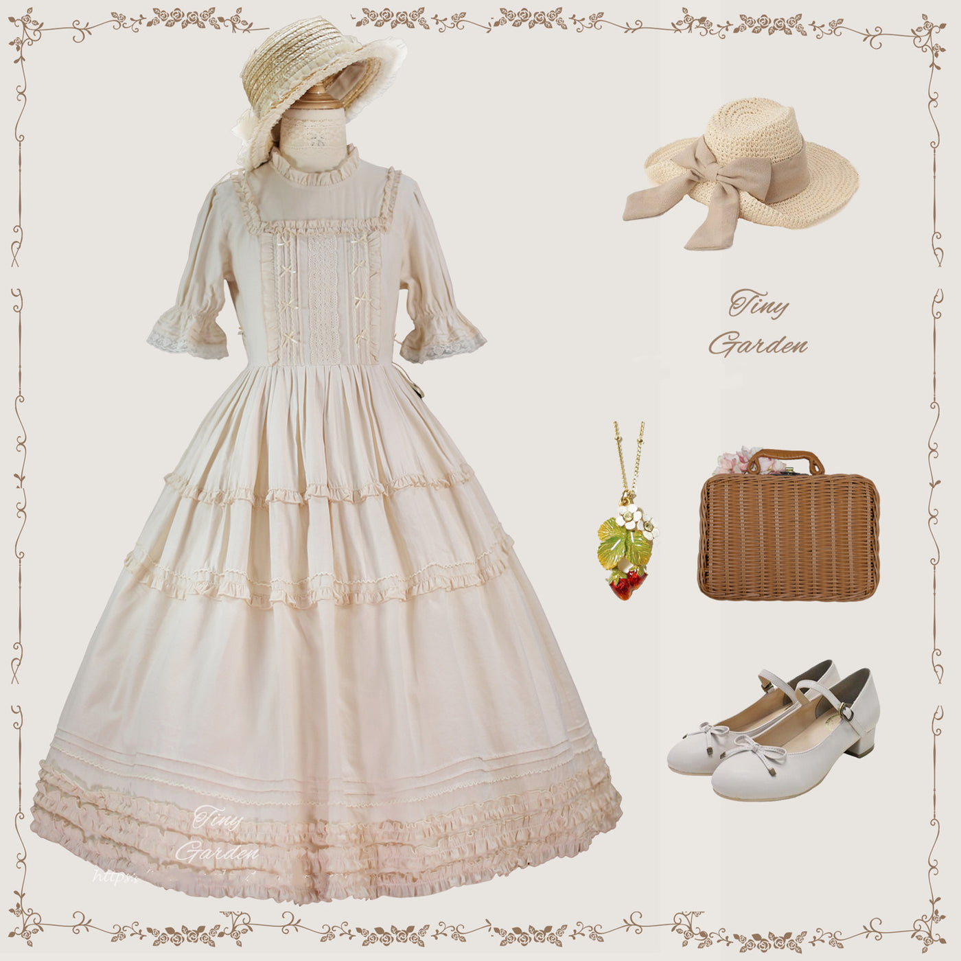 Tiny Garden~Vintage Ball~French Elegance Pin Tucks Lolita OP Dress S ivory 