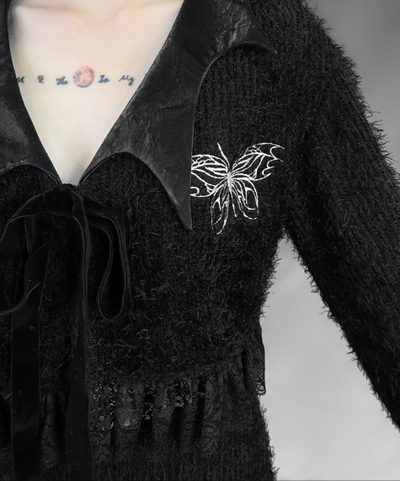 Blood Supply~Butterfly Furry Embroidery Gothic Cardigan Winter Set   
