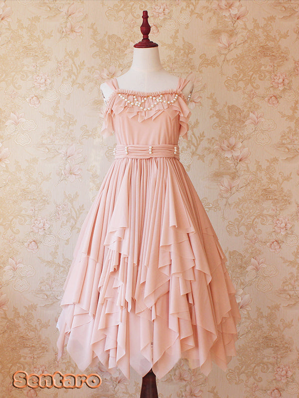 Sentaro - Little Whispers of Love - Multiple Colors Irregular Hem Lolita JSK One Size apricot pink