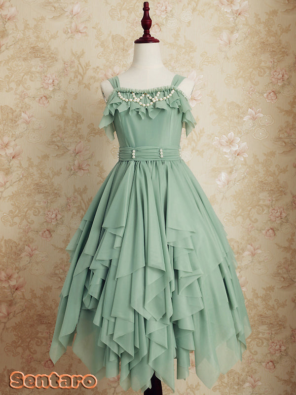 Sentaro - Little Whispers of Love - Multiple Colors Irregular Hem Lolita JSK One Size grass green