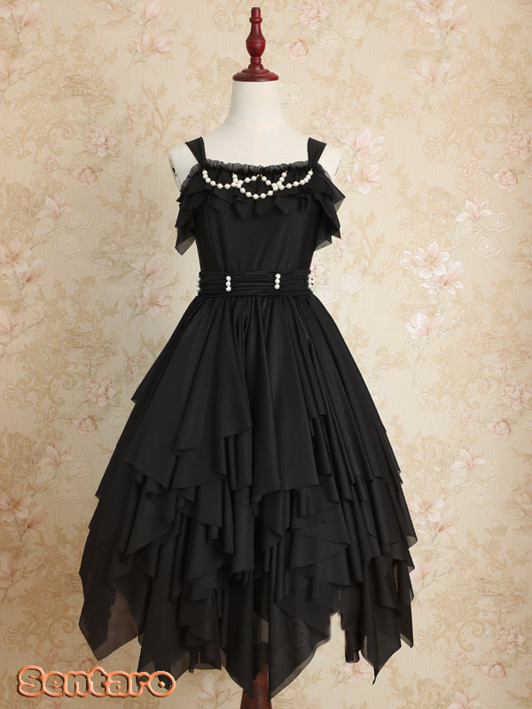 Sentaro - Little Whispers of Love - Multiple Colors Irregular Hem Lolita JSK One Size black