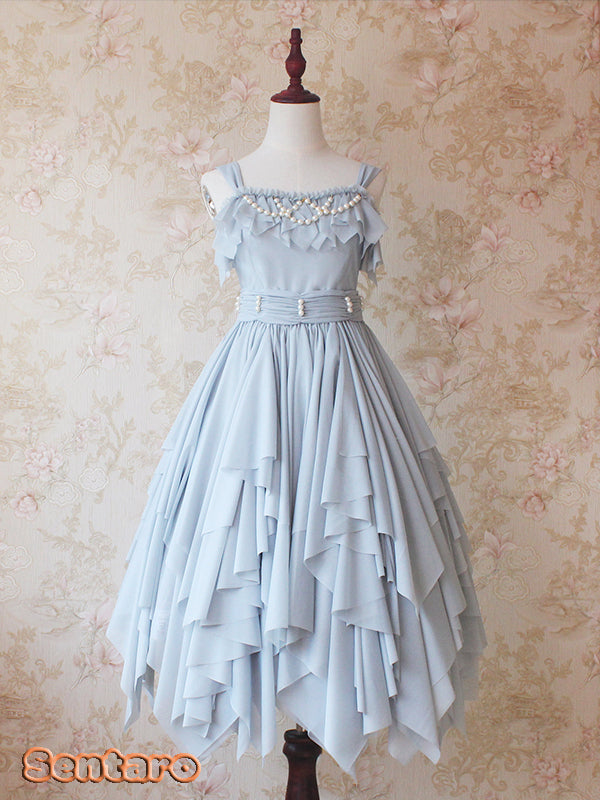 Sentaro - Little Whispers of Love - Multiple Colors Irregular Hem Lolita JSK One Size light grey blue