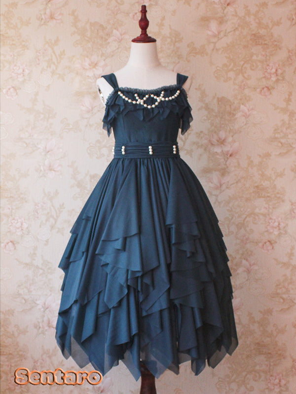 Sentaro - Little Whispers of Love - Multiple Colors Irregular Hem Lolita JSK One Size peacock blue