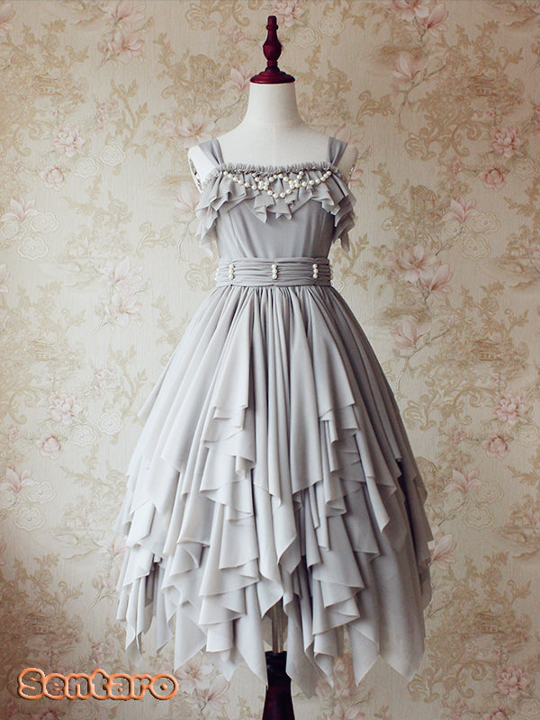 Sentaro - Little Whispers of Love - Multiple Colors Irregular Hem Lolita JSK One Size silver grey