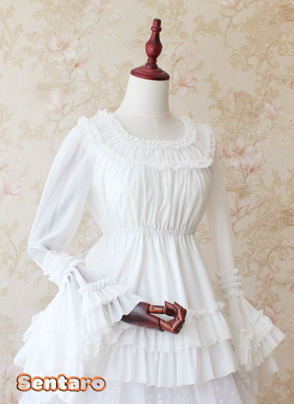 Sentaro - Shufrey - Classic Elegant Multicolor Lolita Blouse One Size milk white blouse only