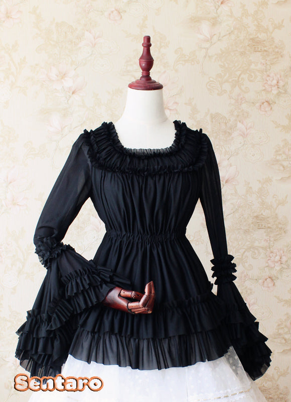 Sentaro - Shufrey - Classic Elegant Multicolor Lolita Blouse One Size black blouse only