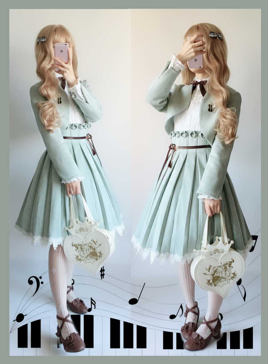 Sentaro~Warm Tea Suede~High Waist Pleated Lolita Skirt 4106:16655