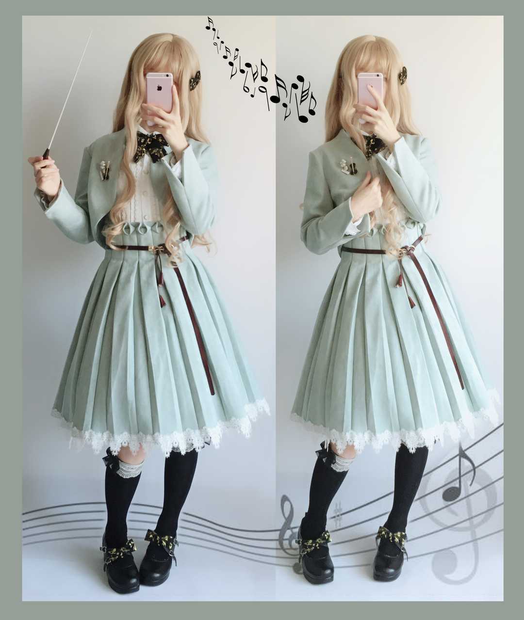 Sentaro~Warm Tea Suede~High Waist Pleated Lolita Skirt 4106:16657