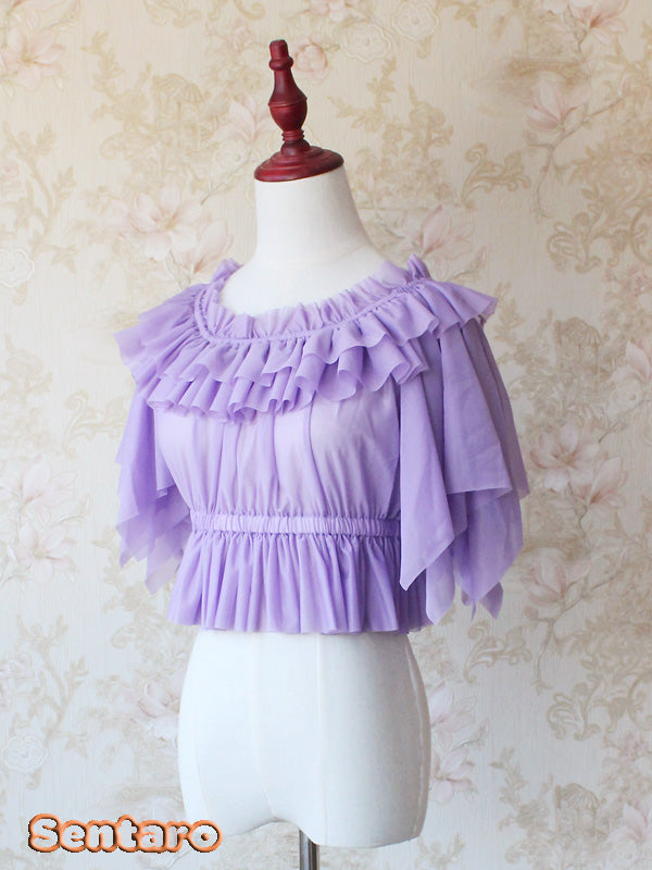 Sentaro - Butterfly Cookies - Summer Fly Sleeves Lolita Chiffon Blouse One Size Violet - in stock