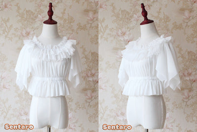 Sentaro~Butterfly Cookies~Summer Fly Sleeves Lolita Chiffon Blouse free size milk white (pre-order) 