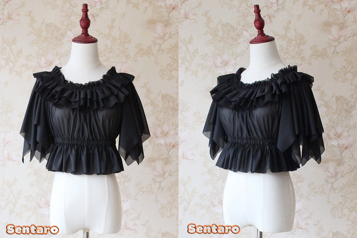 Sentaro - Butterfly Cookies - Summer Fly Sleeves Lolita Chiffon Blouse One Size Black - in stock