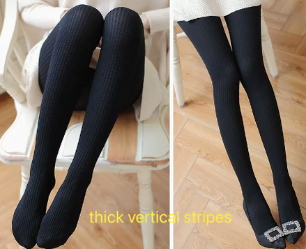 Thirteen Flower - Jacquard Heart Stripes Black White Panty-hose Wlack thick vertical stripes One Size