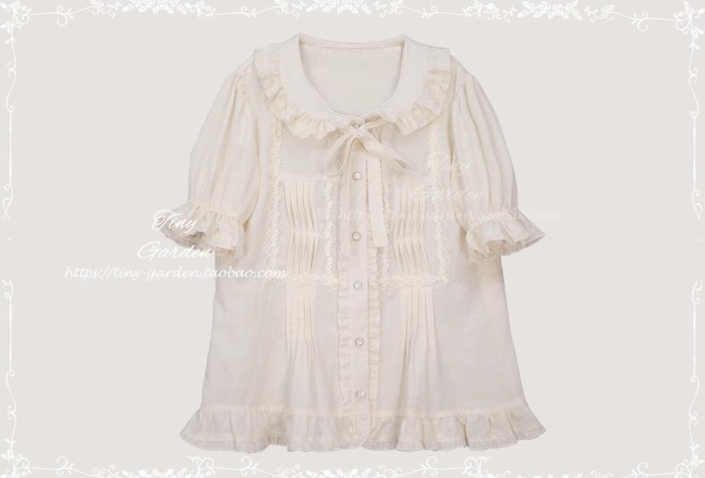 Tiny Garden - Swallowtail Butterfly - Elegant Lolita Bow Tie Blouse S ivory long sleeve