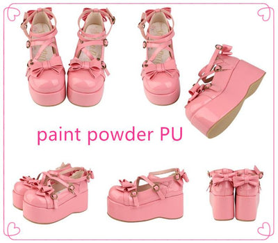 (Buy for me)Sheep Puff~ Sweet Lolita Bow Platform Shoes Multicolors 34 paint pink PU 