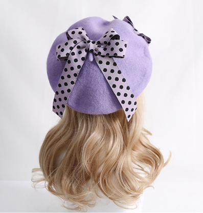 Xiaogui - Sweet Lolita Red Polka Dots Bow Beret Hat