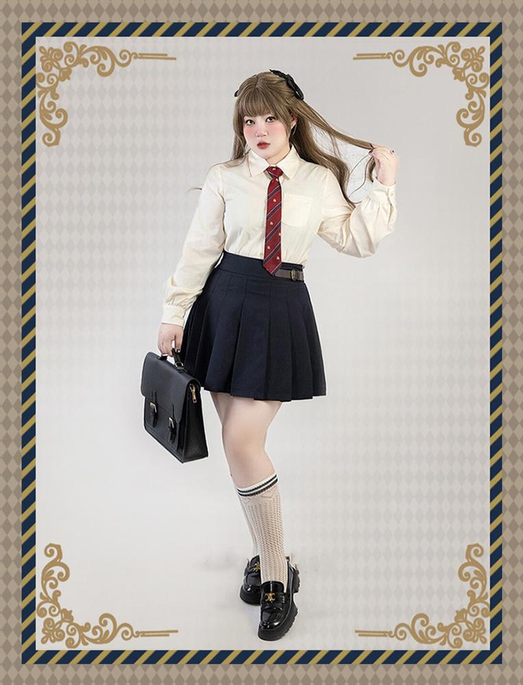 Yingtang - Plus Size Lolita JK Suit Royal College Vintage XL navy blue skirt only (short version)