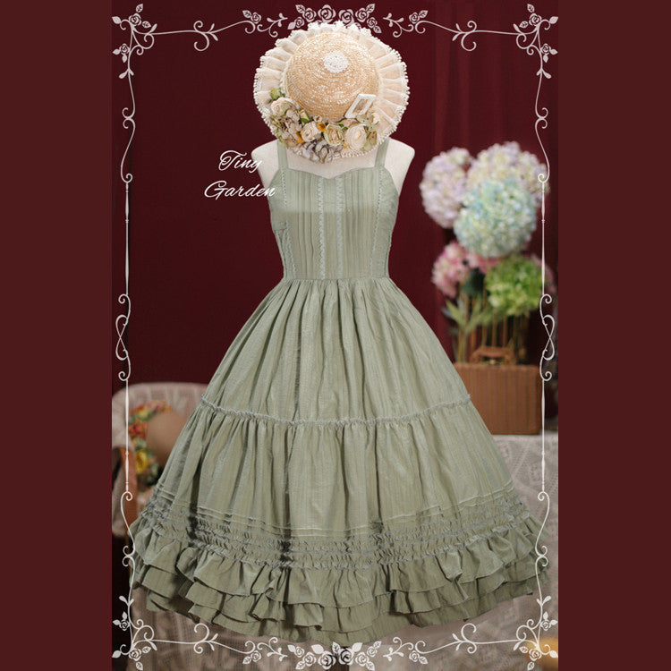Tiny Garden - Garden Dance 2.0 - Elegant Lolita JSK Dress, Side Lace-Up S Grass Green (chiffon for Summer)