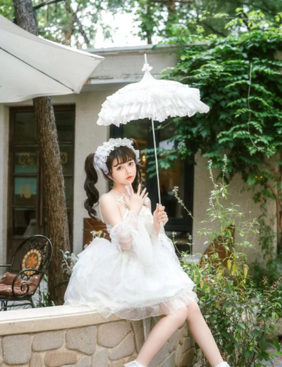 Vintage Luxurious European Style Wedding Lolita Parasol Multicolors arched parasol white 