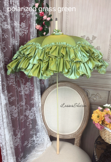 Vintage Luxurious European Style Wedding Lolita Parasol Multicolors pagoda-shape parasol shining fabric grass green 