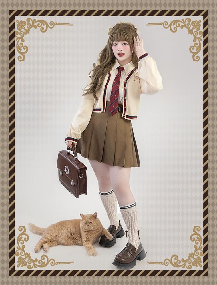 Yingtang - Plus Size Lolita JK Suit Royal College Vintage XL golden brown skirt only (short version)