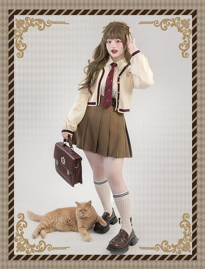 Yingtang~Royal College Vintage Plus Size Lolita  JK Suit XL golden brown skirt (short version) 