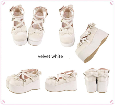 (Buy for me)Sheep Puff~ Sweet Lolita Bow Platform Shoes Multicolors 34 velvet white 