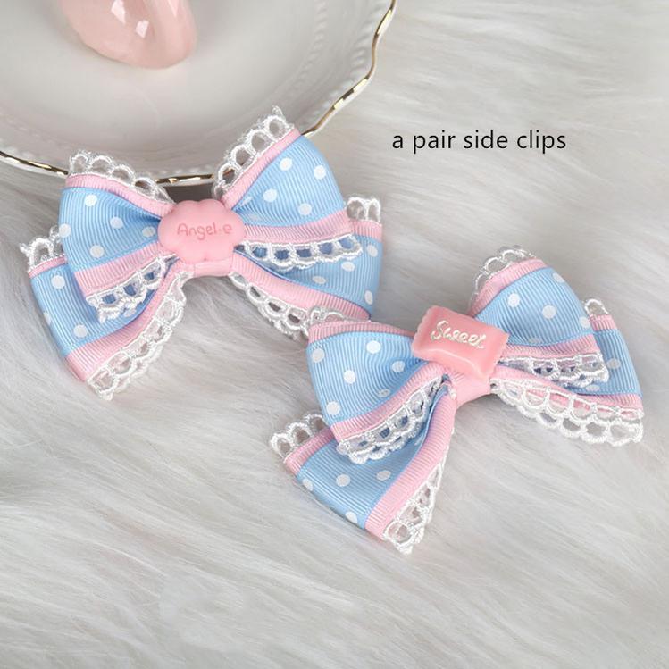 Manmeng - Pink and Blue Sweet Lolita Bow Headwear pink blue side clips (1 pair)