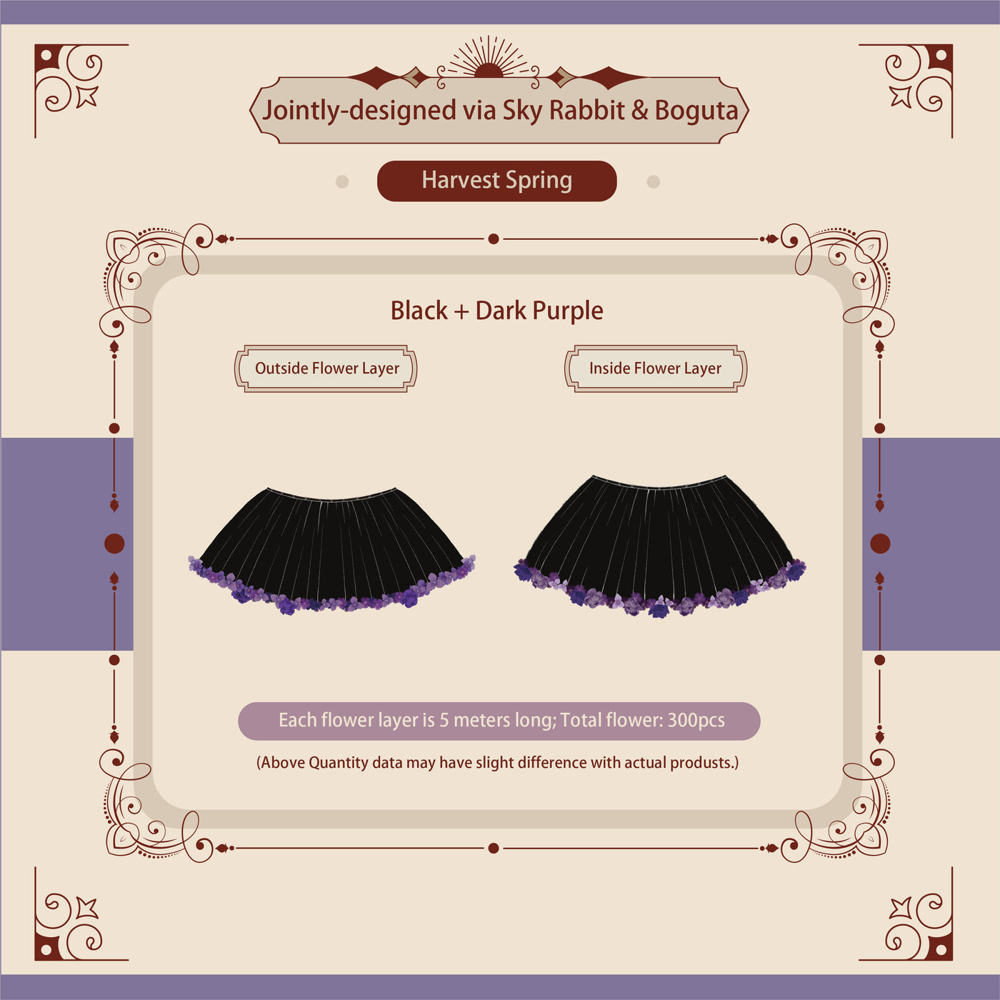Sky Rabbit~Harvest Spring~Flower Layers for Lolita Petticoat free size 35cm black+dark purple 