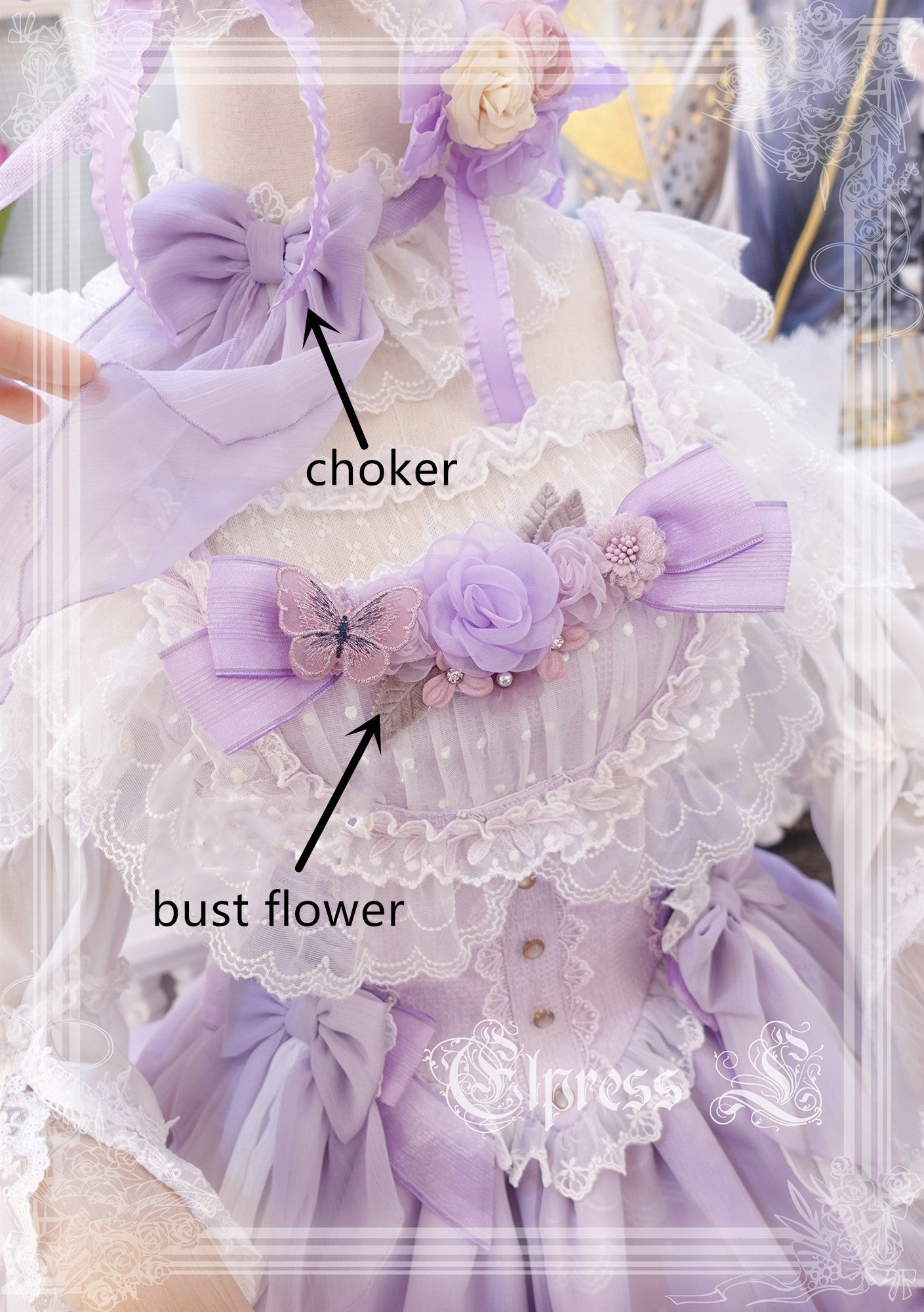 Elpress L~3D Flower Lolita Hairband Cuff Brooch Multicolors purple choker (purple / choker) 2992:30427