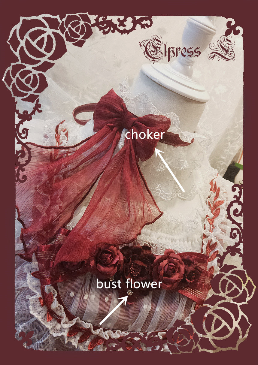 Elpress L~3D Flower Lolita Hairband Cuff Brooch Multicolors burgundy bust flower (burgundy / choker) 2992:30429