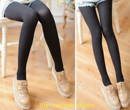 Thirteen Flower - Jacquard Heart Stripes Black White Panty-hose Black thin vertical stripes One Size