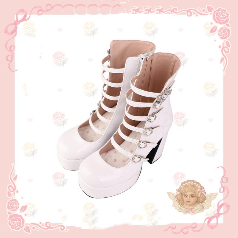 (Buyforme) Pure Tea For Dream~Cross Buckle Punk Lolita Shoes 34 white (pre-order 4-5 months before shipping) (34 35 36 37 38 39 40) 6870:73972