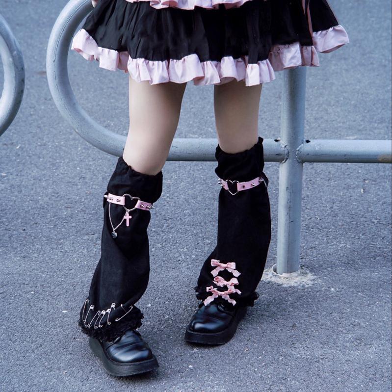 Strange Sugar - Gothic Suede Warm Leg Cover Black Pink One Size black pink