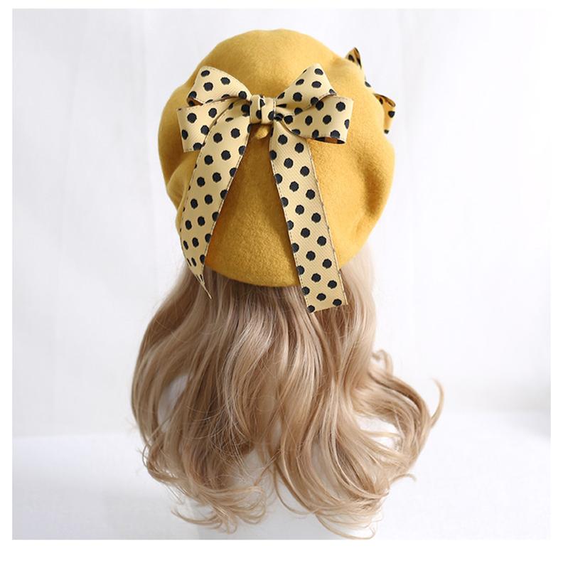 Xiaogui - Sweet Lolita Red Polka Dots Bow Beret Hat