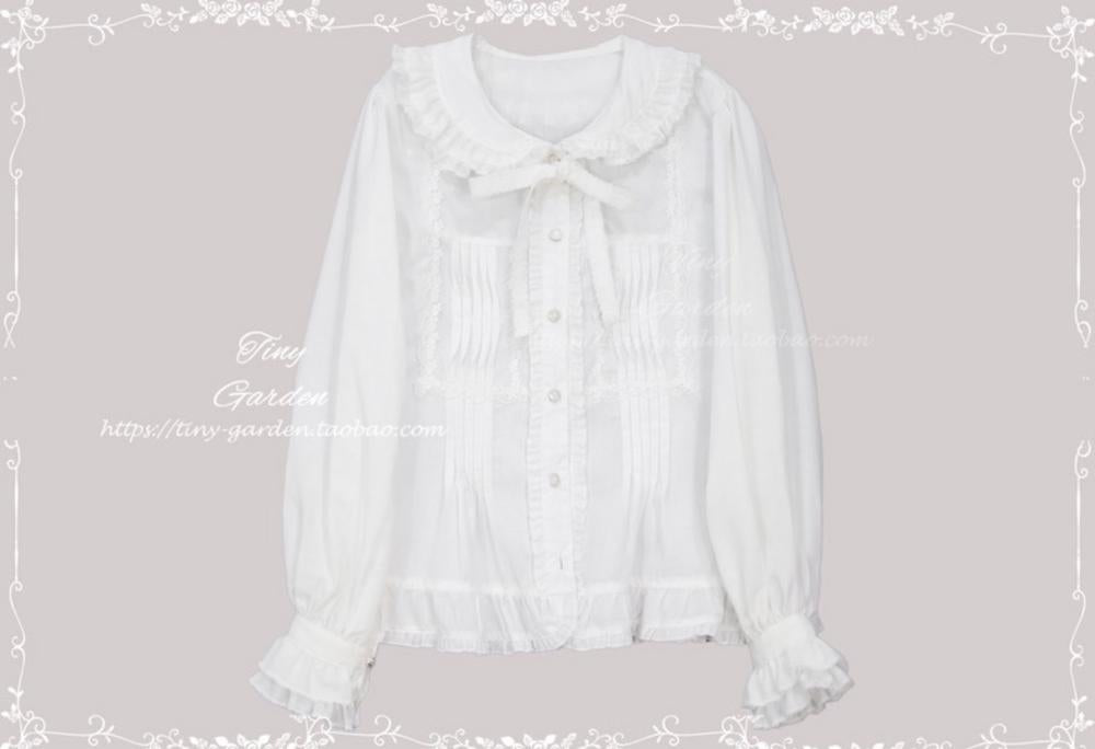 Tiny Garden - Swallowtail Butterfly - Elegant Lolita Bow Tie Blouse S white long sleeve