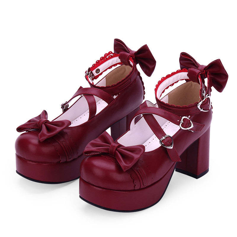 Angelic imprint - Sweet Lolita Heels Shoes Princess Tea Party Low Cut Shoes 34 (no return and exchange) Wine Red