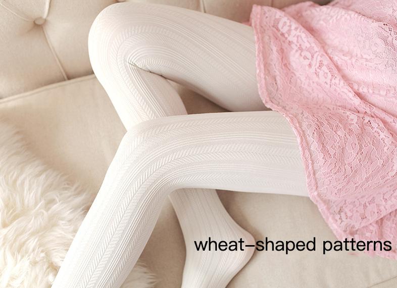 Thirteen Flower - Jacquard Heart Stripes Black White Panty-hose White wheat-shaped patterns One Size
